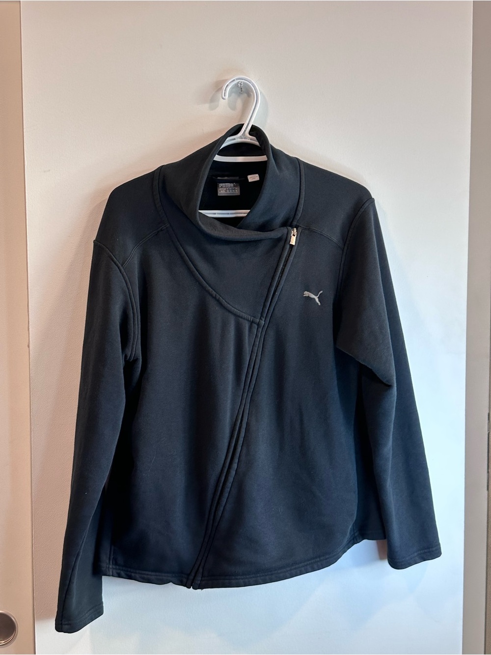 Puma Black Asymmetrical Zip Funnel-Neck Jacket